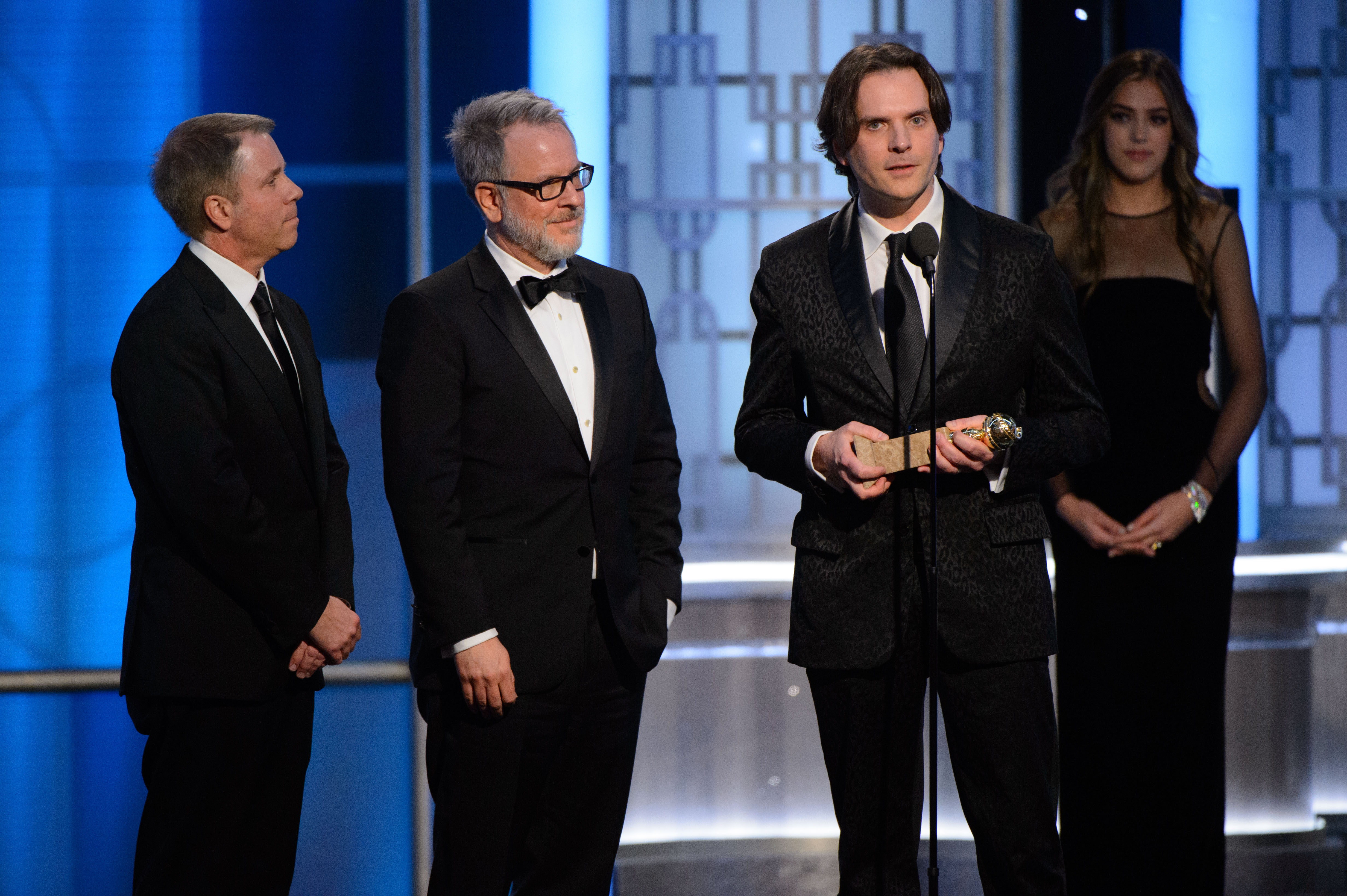 Accepting the Golden Globe for BEST ANIMATED FEATURE FILM for "Zootopia" are Byron Howard, Rich Moore, and Jared Bush at the 74th Annual Golden Globe Awards at the Beverly Hilton in Beverly Hills, CA on Sunday, January 8, 2017.